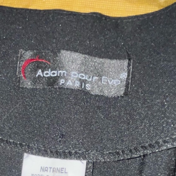 Adam Pour Eve Paris size 10 black wide leg mid rise dress pants with slit leg - Picture 13 of 14